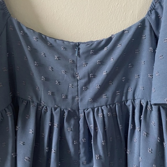 New Altar’d State Romper Dress Size Large Blue Lined Dots Flutter Sleeves - Picture 6 of 9
